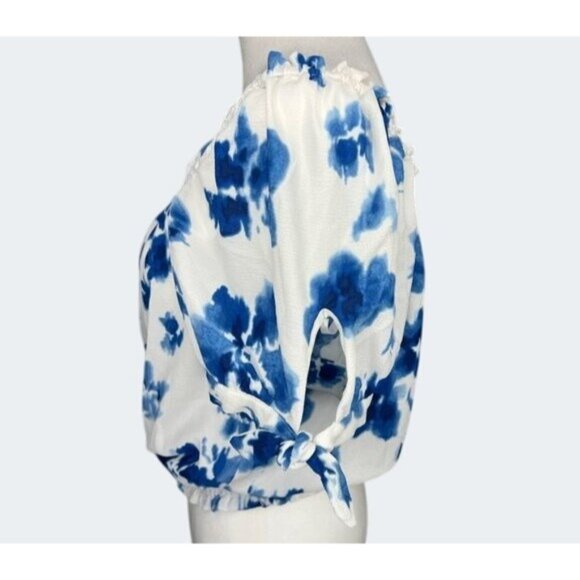 Michael Michael Kors Blue & White Floral Off-Shoulder Blouse Medium - Picture 11 of 11